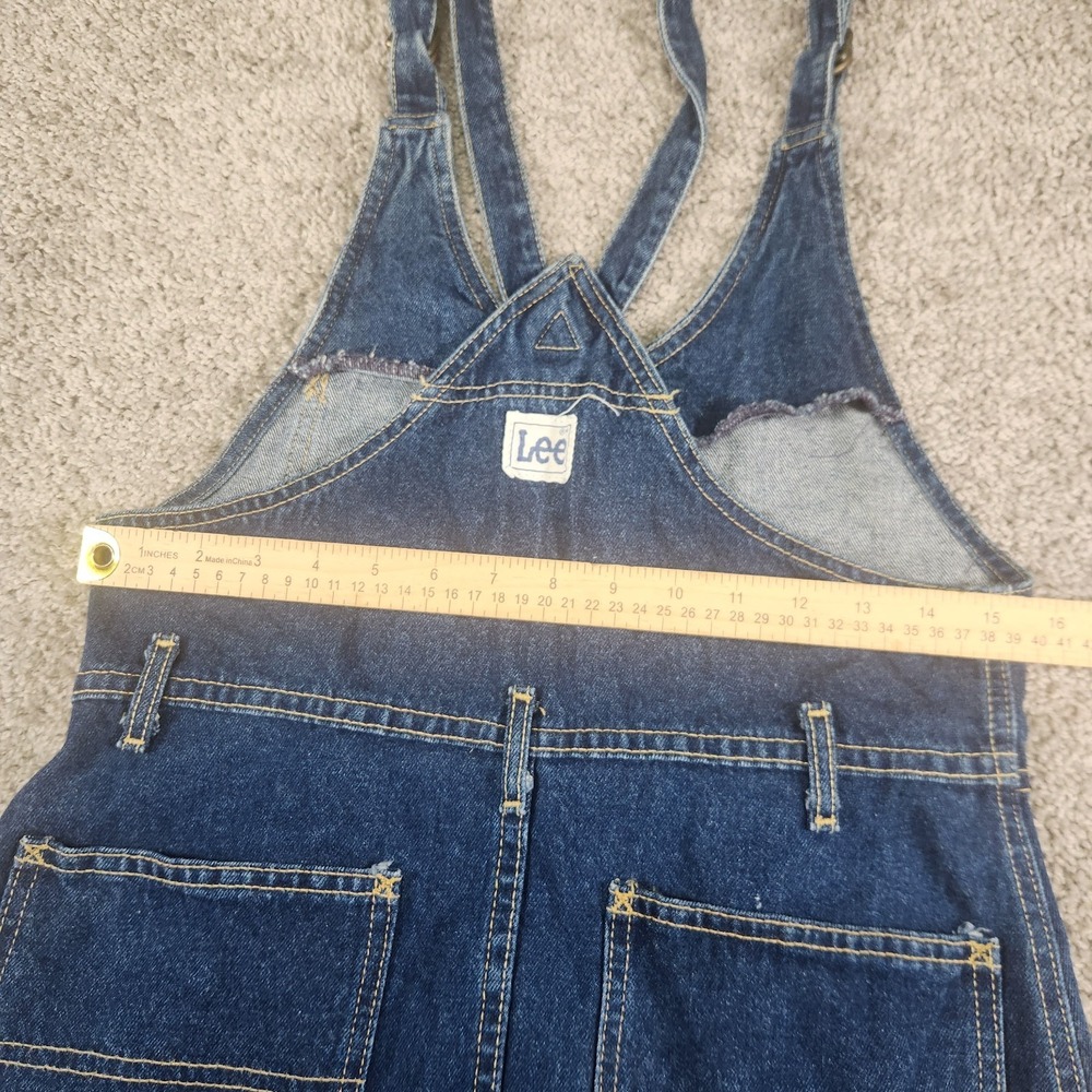 VTG Lee Denim Overall Dress Sz Medium 7/8 Dark Wash Button Front Bib USA 70s 80s - Picture 11 of 13